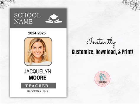 Teacher ID Card Template Customizable Template Custom Teacher ID Badge ...