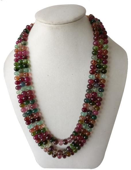 NATURAL TOURMALINE GEMSTONE ROUNDEL BEADS 3 STRINGS NECKLACE at Best ...