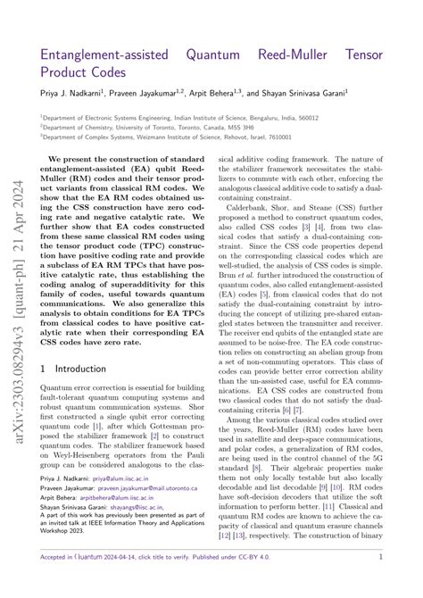 (PDF) Entanglement-assisted Quantum Reed-Muller Tensor Product Codes