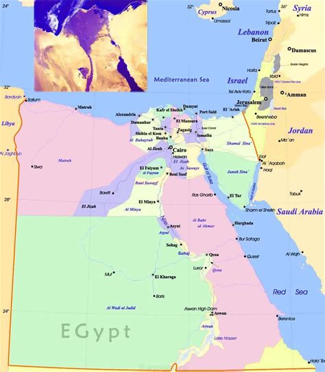 Political And Administrative Map Of Egypt With Roads And Major Cities ...