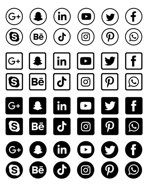 Social Media Icons Black And White Vector Art, Icons, and Graphics for ...