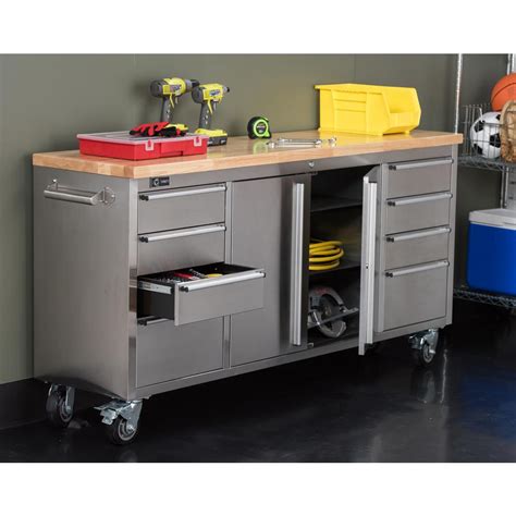 Trinity 6 ft. 8-Drawer Stainless-Steel Corner Rolling Mobile Workbench ...