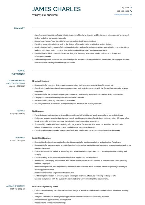 Structural Engineer - Resume Samples and Templates | VisualCV