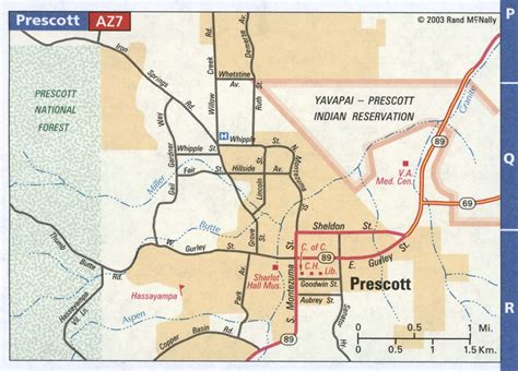 Prescott AZ road map, highway Prescott city and surrounding area