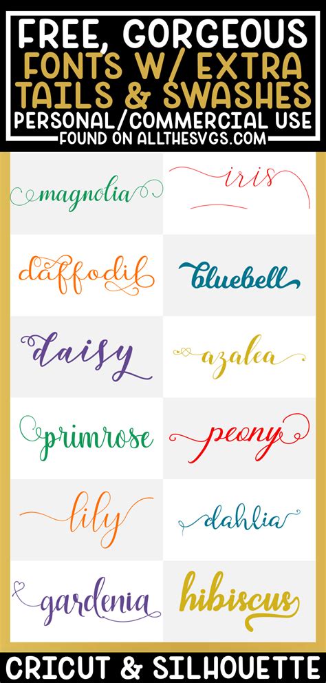 Free Fonts with Tails, Swashes, Extra Glyphs for Cricut & Silhouette ...