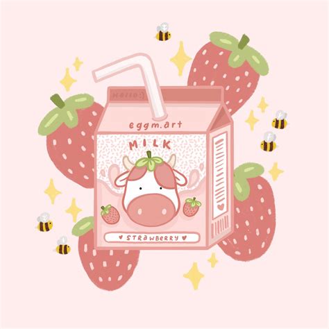 Kawaii Strawberry Cow Wallpaper Aesthetic Strawberry Milk Wallpaper