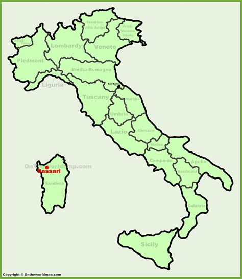 Sassari location on the Italy map - Ontheworldmap.com