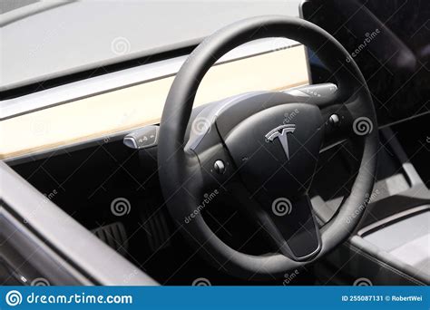 Tesla Motors Logo on Steering Wheel Editorial Photo - Image of close ...