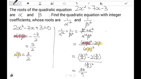 Sum and Product of Roots, alpha^2, beta^2 (Singapore Additional ...