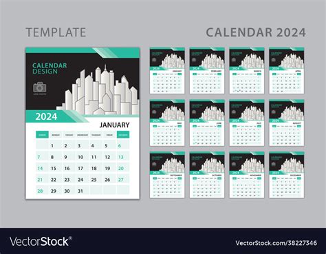 Calendar 2024 template-wall design Royalty Free Vector Image