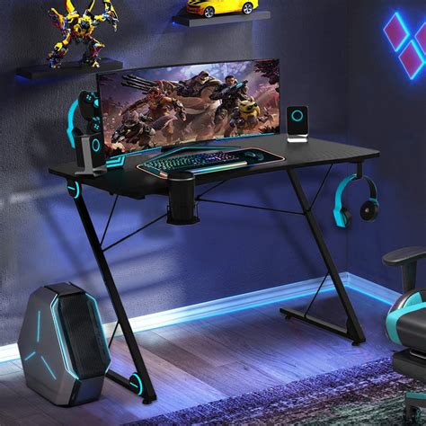 Z Shaped Computer Desk, Gaming Desk Table with Storage, E-Sports PC ...