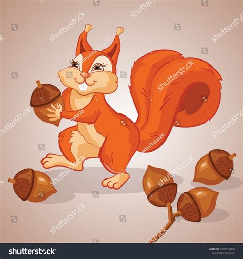 Cartoon Funny Squirrel Eating Nuts Stock Vector (Royalty Free ...