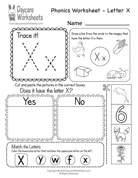 Free Printable Letter X Phonics Worksheet for Preschool