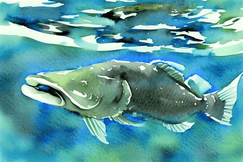 Northern Cod Fish Underwater Swimming Realistic Watercolor Illustration ...