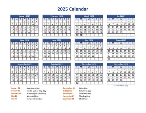 PDF Calendar 2025 with Federal Holidays | WikiDates.org