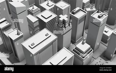 Abstract animation of 3d architectural scale model of big modern city ...