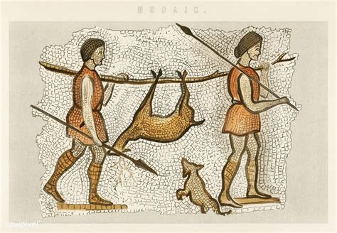 A mosaic illustration of hunter gatherers taken from William MacKenzie ...