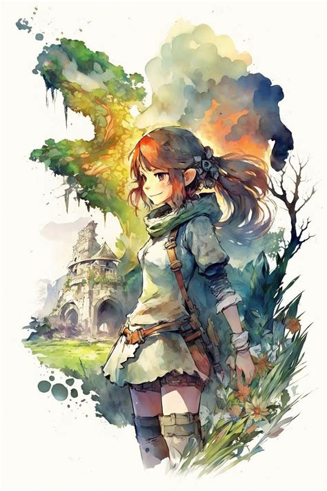 Anime JRPG Watercolor Painting Fantasy Wall Art Anime - Etsy