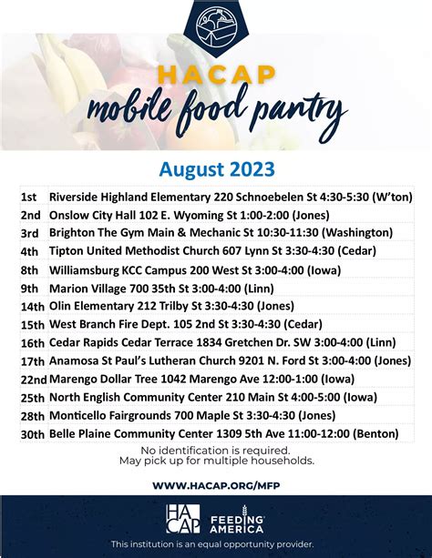 August HACAP Mobile Food Pantry Schedule | KCII Radio - The One to Count On