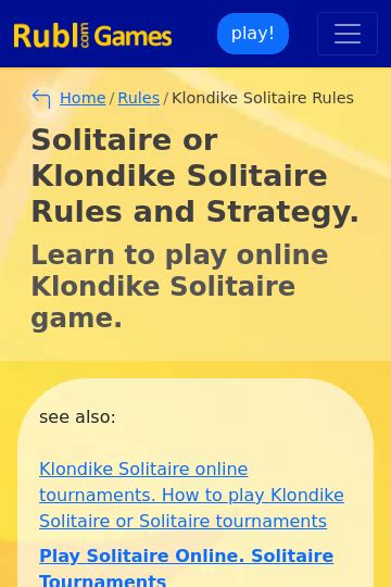 Klondike Solitaire Rules and Tips. Play Klondike solitaire online