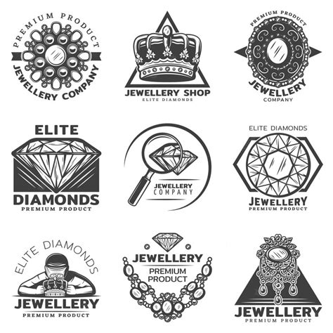 Free Vector | Vintage monochrome jewelry shop labels set