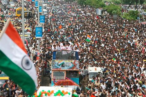 India's World Twenty20-winning team during an open-top bus parade ...