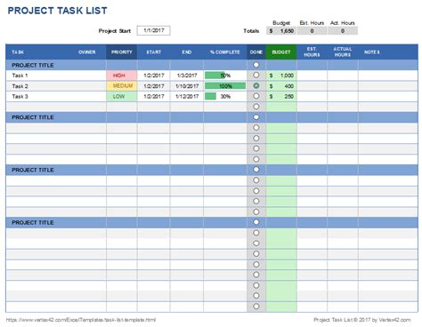 Excel Spreadsheet Employee Task List Template