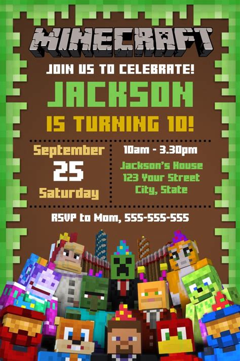 Editable Minecraft Invitation - Online Invitation Maker | Indigo Invites