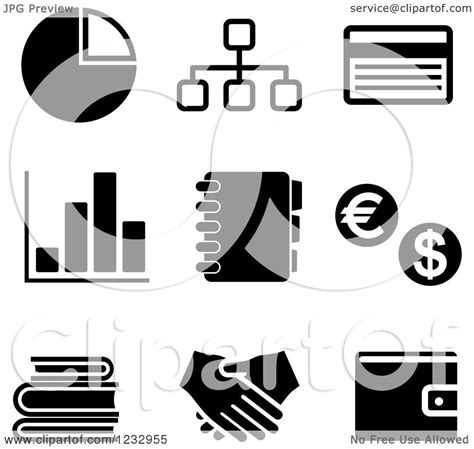 Clipart of Black and White Business Icons 2 - Royalty Free Vector ...