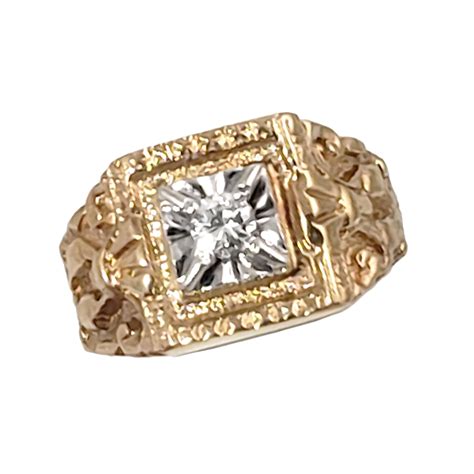 Vintage Men's 14K Gold Ring with 1/4 ct. Diamond - Ornate Design - Size ...