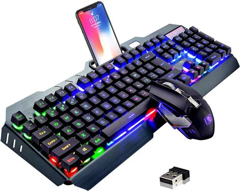 Wireless Keyboard and Mouse,Rainbow LED Backlit Rechargeable Keyboard ...