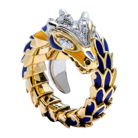 Diamond and Ceramic Dragon Ring, 18 Karat White Gold at 1stDibs ...