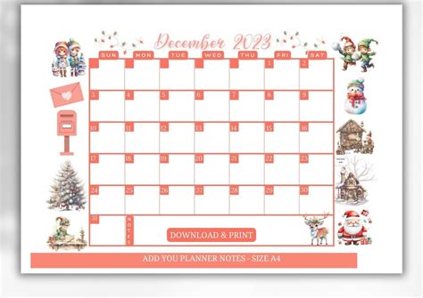 December Calendar 2023 Holiday Calendar Office Calendar - Etsy New Zealand