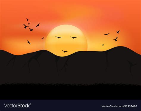 Graphics image drawing sunset and mountain Vector Image