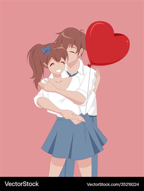 Anime manga girl and guy hugging couple in love Vector Image