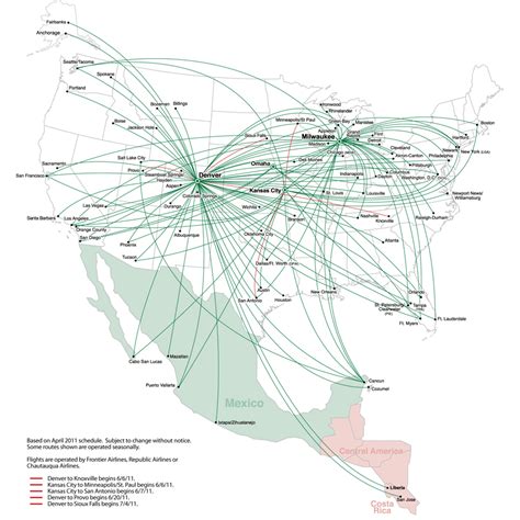 Frontier Airlines April 2011 Route Map