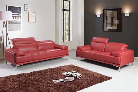 Madrid Contemporary Italian Leather Sofa Set in Red Raleigh North ...