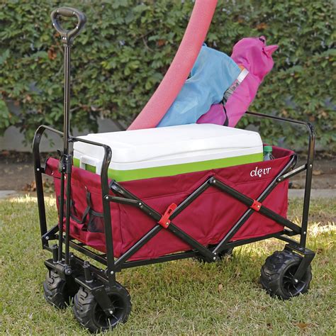 Collapsible Foldable Outdoor Wagon Cart with All Terrain Wheels, Red ...