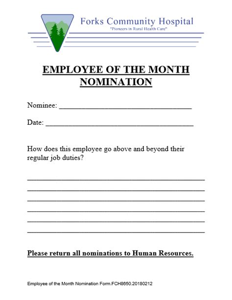 12444-Employee of the Month Nomination Form | Forks Community Hospital