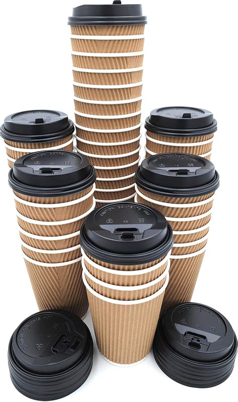 [100 Pack] Takeaway Coffee Cups with Lids | Disposable Insulated Triple ...