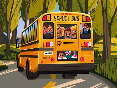 Funny School Bus Illustration | School illustration, School bus, School ...