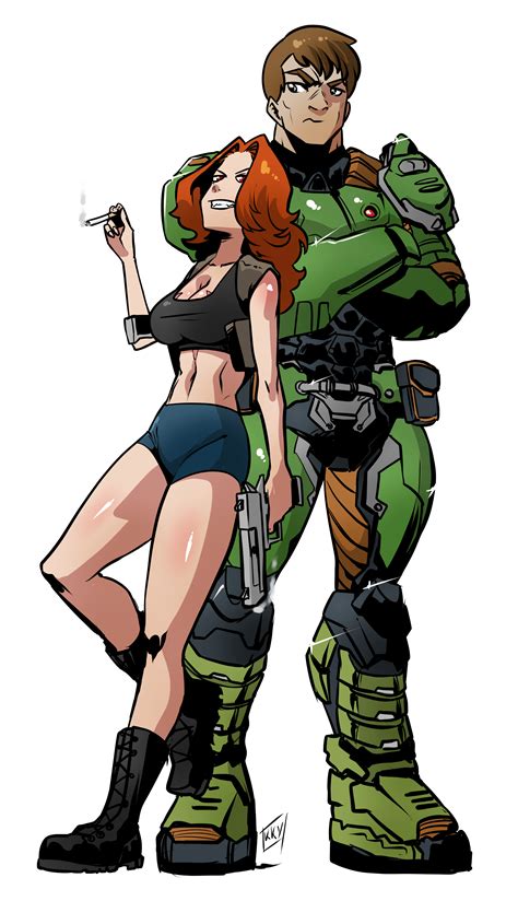 Just commissioned this fantastic artwork of Doomguy and an OC of mine ...