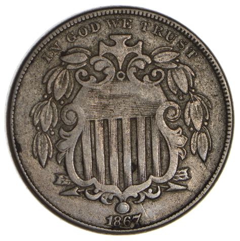 RARE - First US Nickel - 1867 Without Rays - Shield Nickel - US Type ...