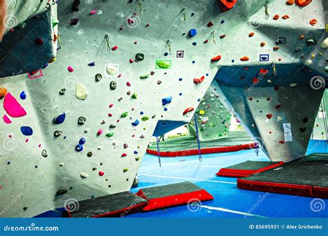 Rock Climbing Wall Recreation Center Stock Image - Image of indoor ...