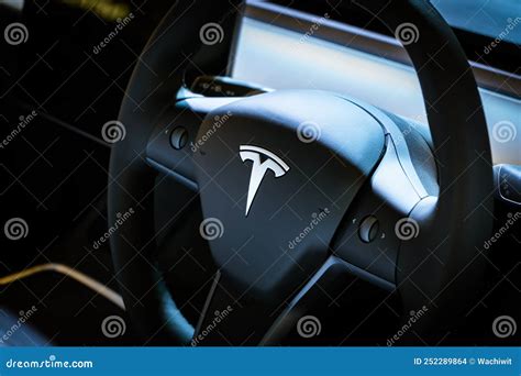 Tesla Logo On A Steering Wheel Editorial Image | CartoonDealer.com ...