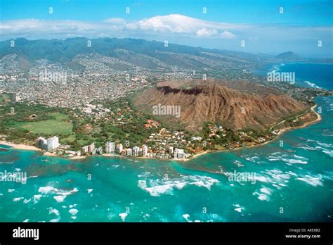 Diamond Head aerial view Honolulu Oahu Hawaii Stock Photo, Royalty Free ...