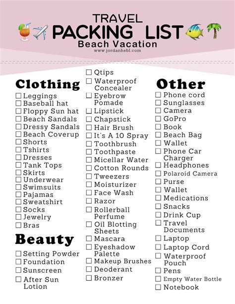 Packing List for a Beach Vacation + Free Printable | Beach trip packing ...