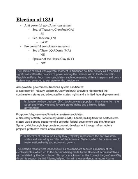 Election of 1824 influence in the US key questions - Election of 1824 ...