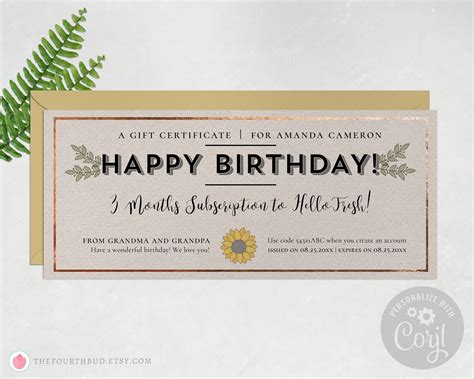 Happy Birthday Gift Certificate Template Editable Gift Canada ...