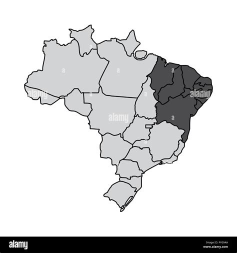 Illustration of a map of Brazil with the northeast region highlighted ...